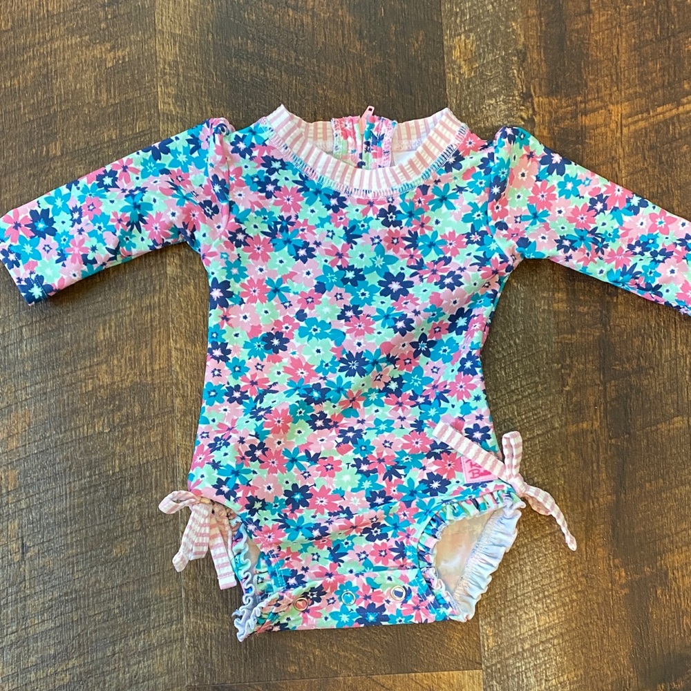Ruffle Butts Pink and Blue Striped Swimsuit